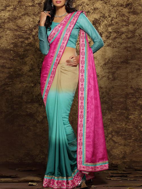 blue viscose ombre saree with blouse - 14739415 - Very Small Image - 1