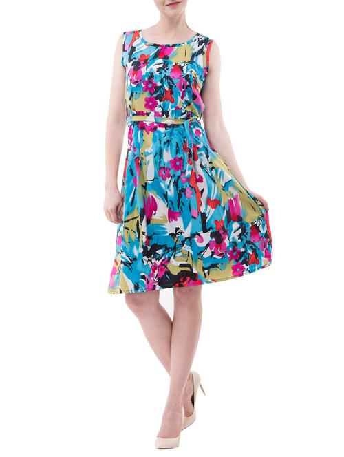 blue printed belted dress - 14740359 - Very Small Image - 1