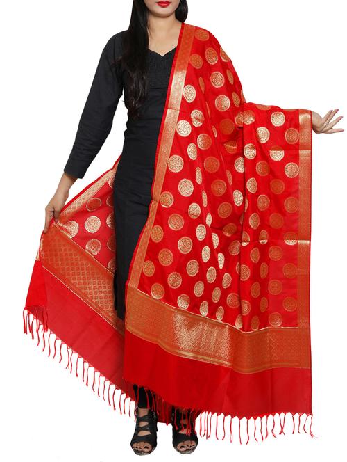red art silk dupatta - 14740417 - Very Small Image - 1