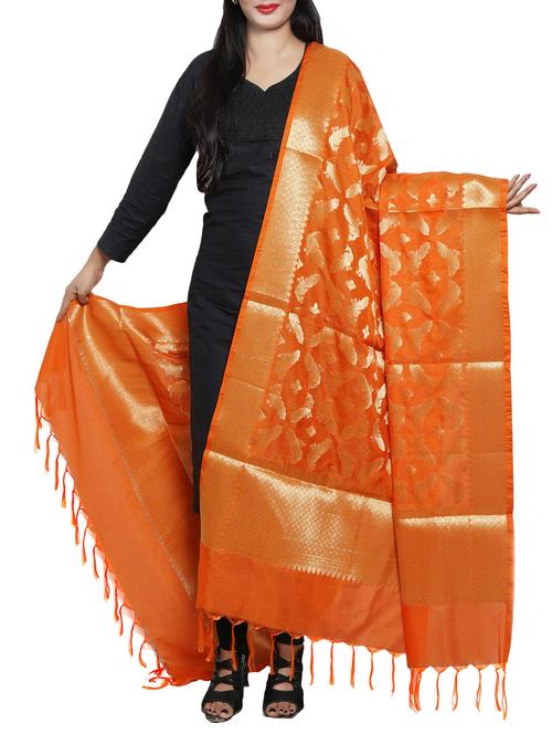 orange art silk dupatta - 14740424 - Very Small Image - 1