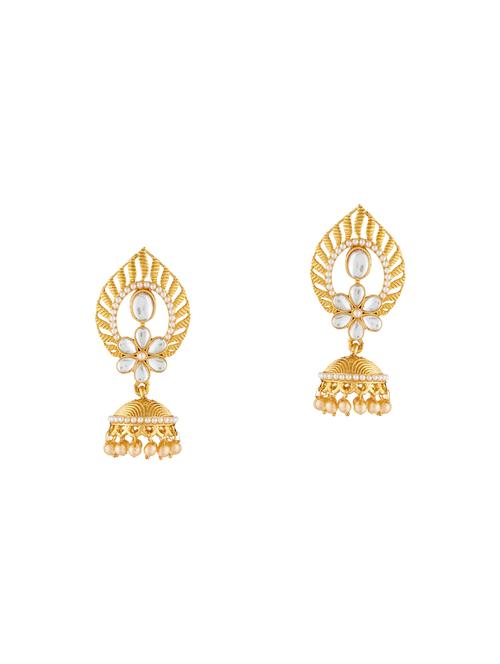 gold metal jhumka earrings - 14740985 - Very Small Image - 1