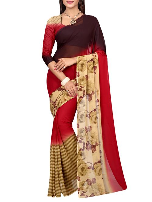 red georgette printed saree with blouse - 14741837 - Very Small Image - 1