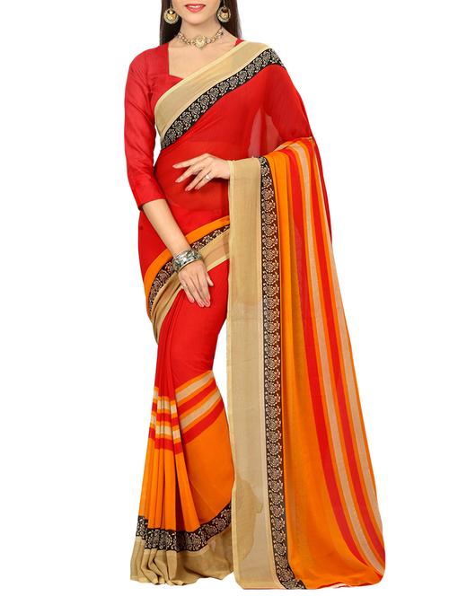 red georgette printed saree with blouse - 14741843 - Very Small Image - 1