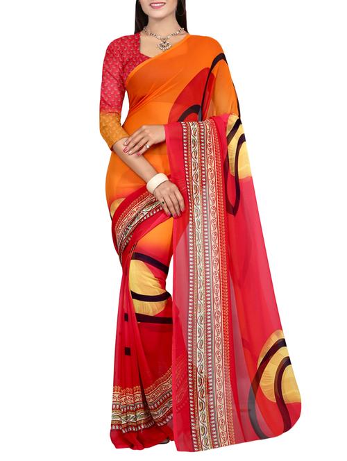 multicolour georgette printed saree with blouse - 14741874 - Very Small Image - 1