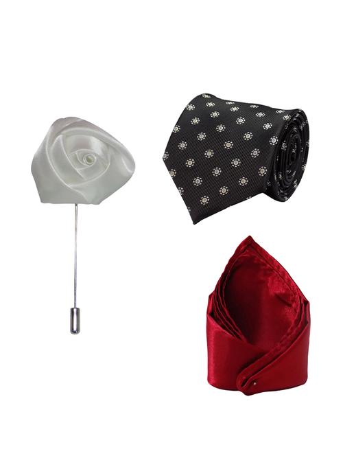 black micro fiber tie, handkerchief and lapel pin - 14743813 - Very Small Image - 1