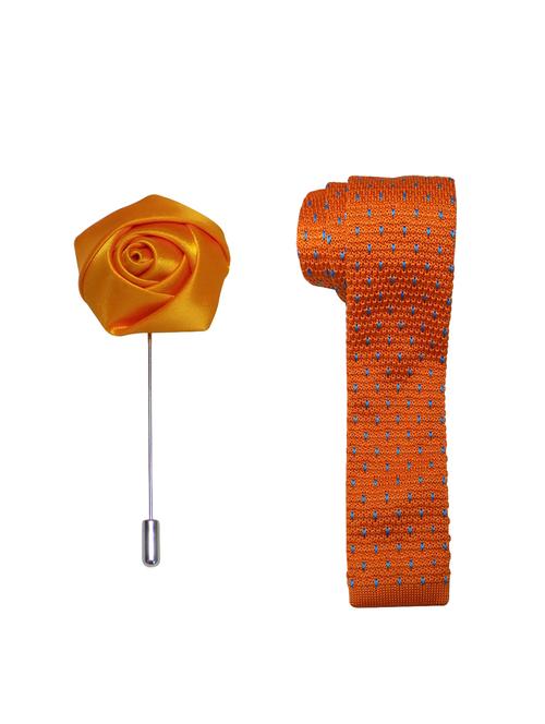 orange knitted tie, handkerchief and lapel pin - 14743823 - Very Small Image - 1