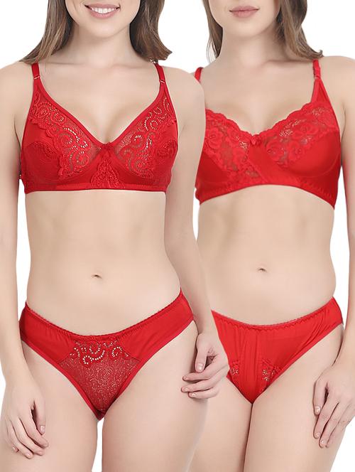 set of 2 red cotton bra and panty set - 14744440 - Very Small Image - 1