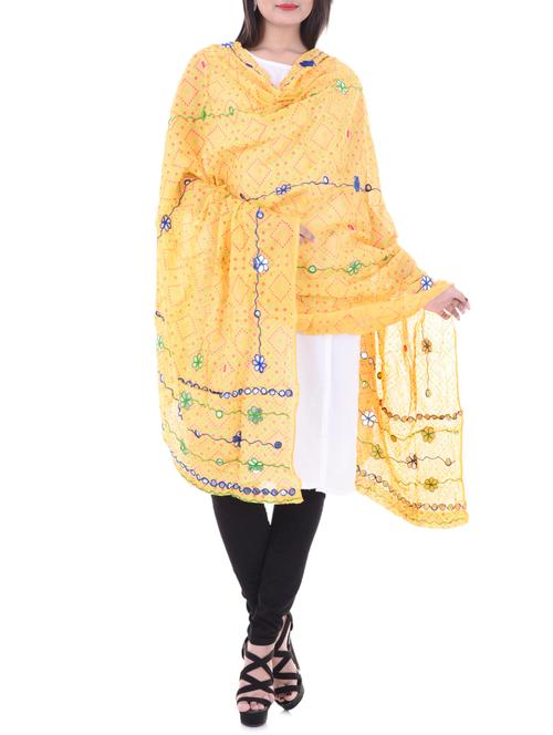 yellow chiffon dupatta - 14745306 - Very Small Image - 1