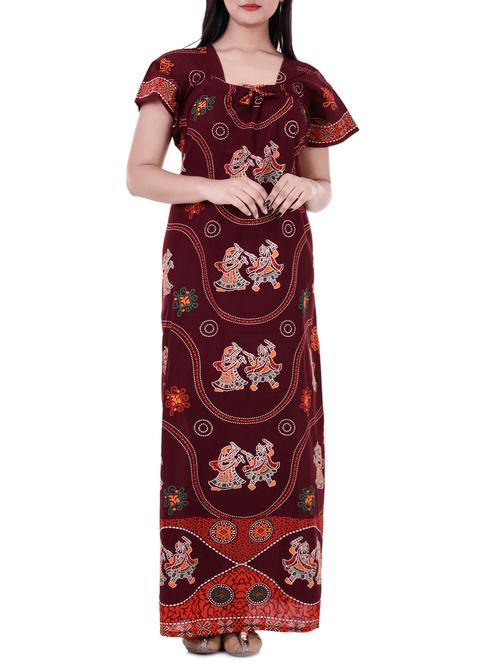red printed cotton maxi gown - 14745467 - Very Small Image - 1