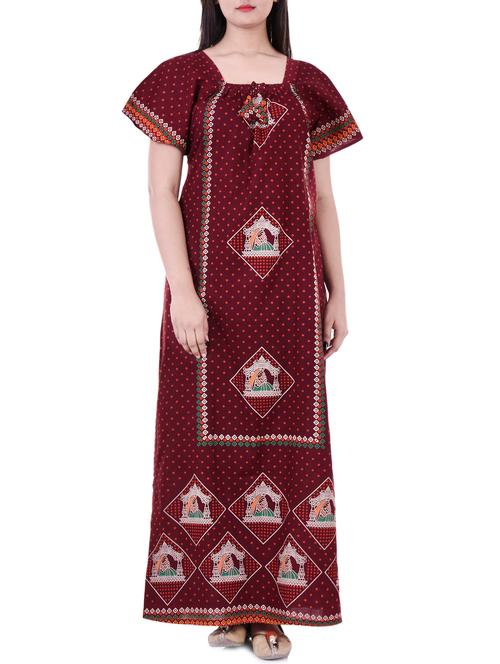 red printed cotton maxi gown - 14745470 - Very Small Image - 1