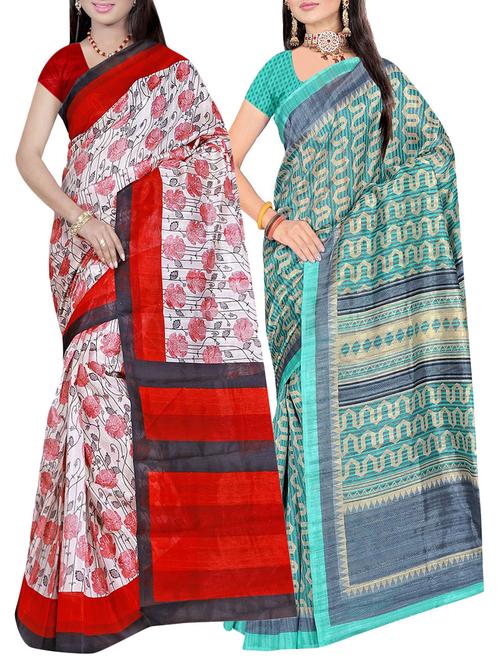 multi colored cotton combos saree with blouse - 14745554 - Very Small Image - 1