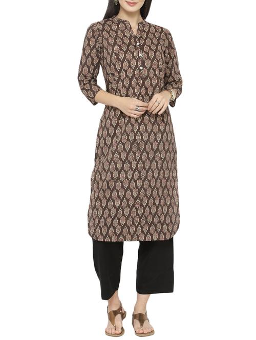 brown cotton kurta pant set - 14745771 - Very Small Image - 1