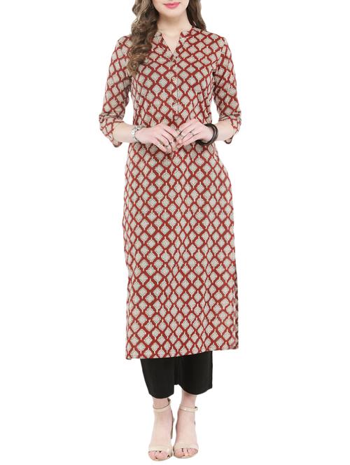 rust printed kurta & pant set - 14745788 - Very Small Image - 1