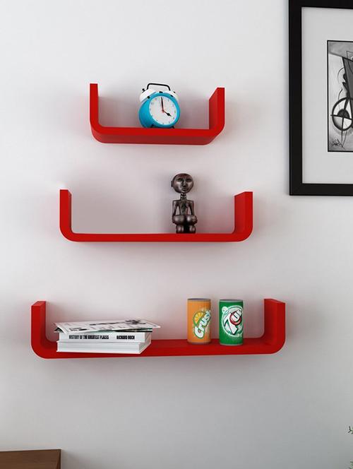 u-shaped floating wall shelf round coner, set of 3-red - 14746215 - Very Small Image - 1