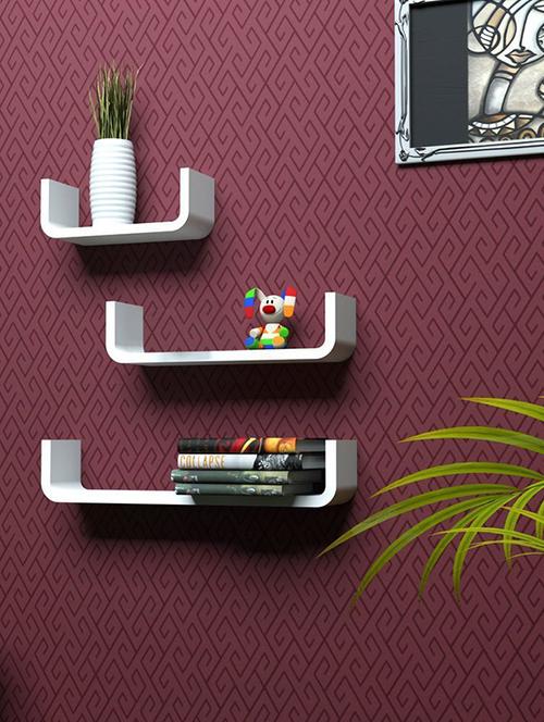 u-shaped floating wall shelf round coner, set of 3-white - 14746216 - Very Small Image - 1