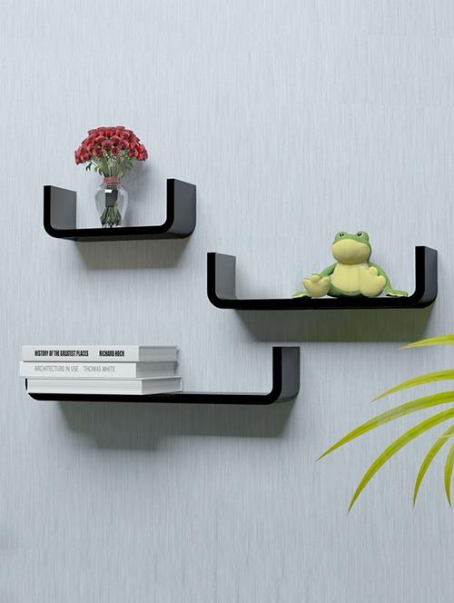 u-shaped floating wall shelf round coner, set of 3-black - 14746221 - Very Small Image - 1