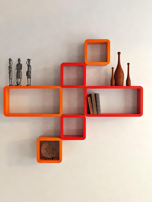 set of 6 cube rectangle designer wall rack shelves - 14746274 - Very Small Image - 1
