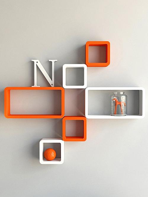 set of 6 cube rectangle designer wall rack shelves ? orange/white - 14746283 - Very Small Image - 1