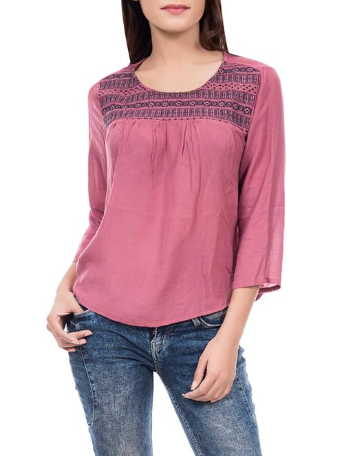 amadore pink rayon embroidered top - 14746867 - Very Small Image - 1