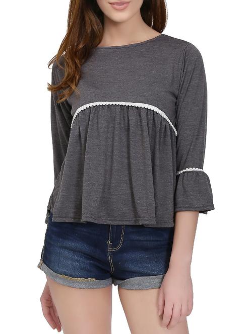 contrast lace insert gathered top - 14747111 - Very Small Image - 1