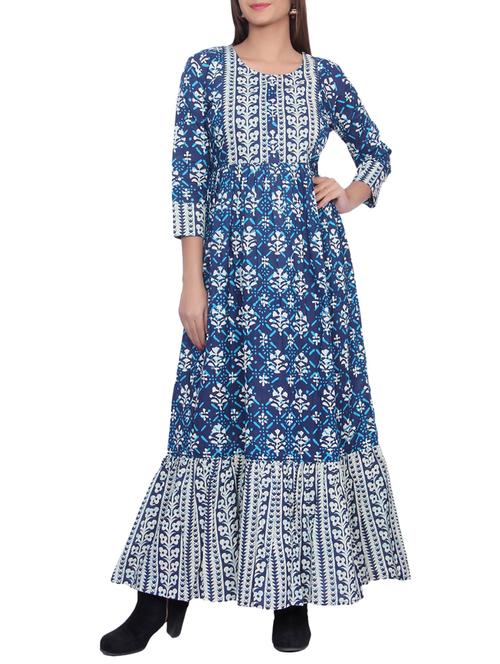 blue cotton tiered kurta - 14747357 - Very Small Image - 1