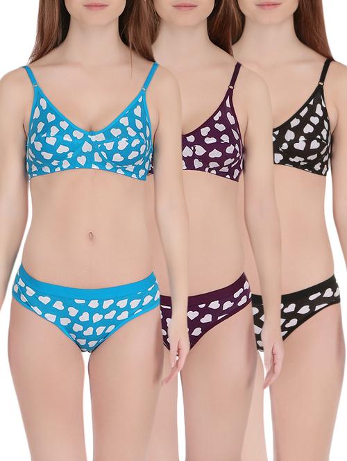 set of 3 multi colored bra and panty set - 14747451 - Very Small Image - 1