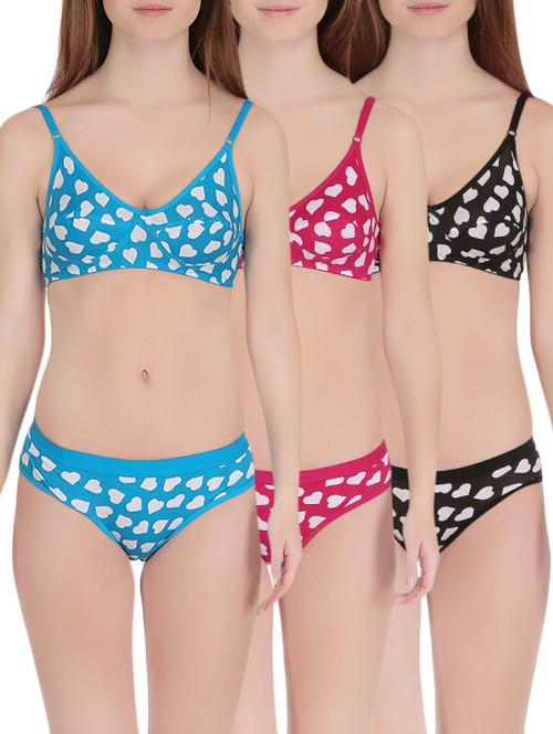 set of 3 multi colored bra and panty set - 14747453 - Very Small Image - 1