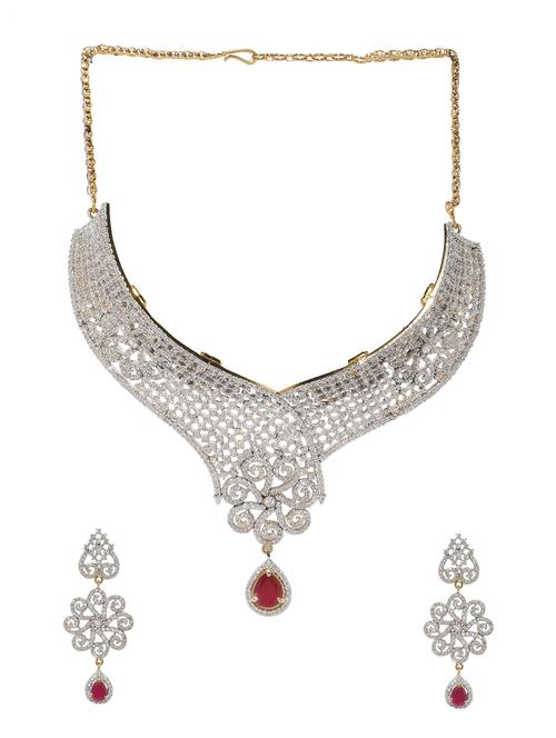 silver metal american diamond set (necklace & earrings) - 14749687 - Very Small Image - 1