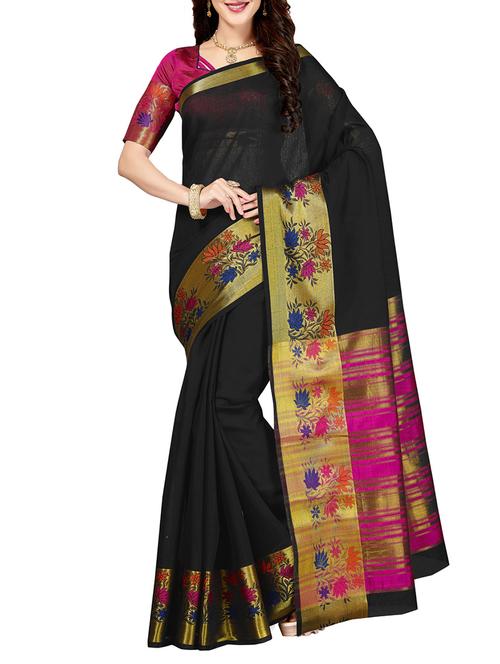 black cotton maheshwari saree with blouse - 14749700 - Very Small Image - 1