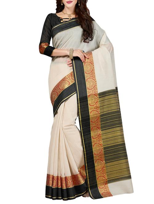 cream cotton blend maheshwari saree with blouse - 14749702 - Very Small Image - 1