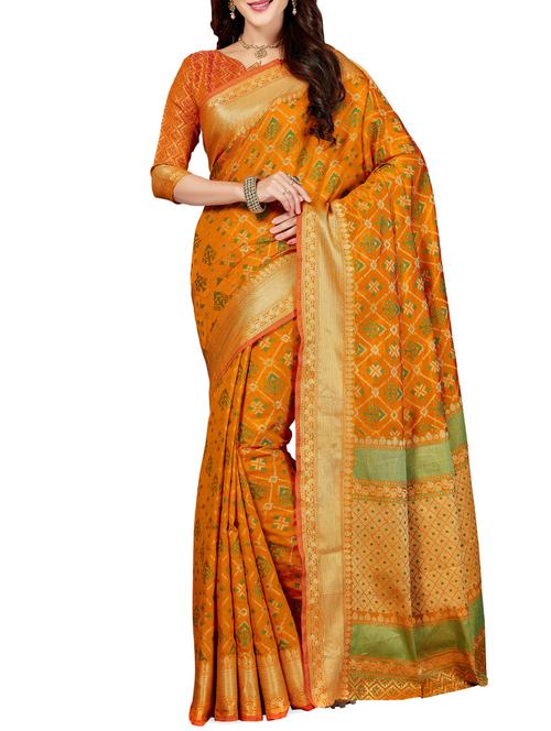 orange patola saree with blouse - 14749714 - Very Small Image - 1