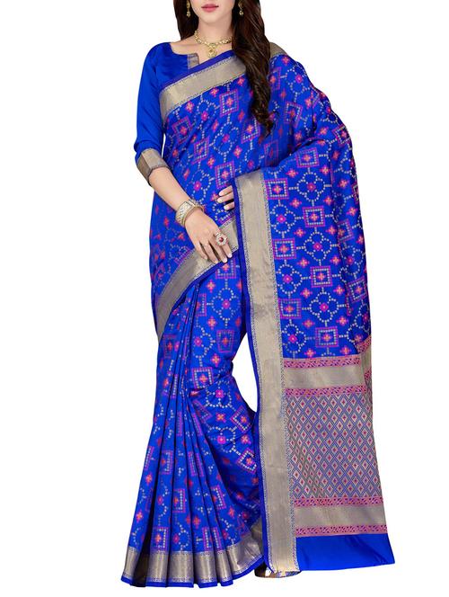 blue patola saree with blouse - 14749716 - Very Small Image - 1