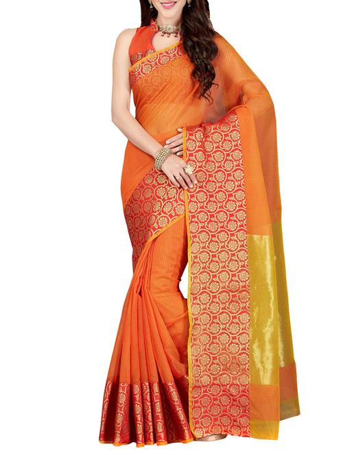 orange woven saree with blouse - 14749725 - Very Small Image - 1