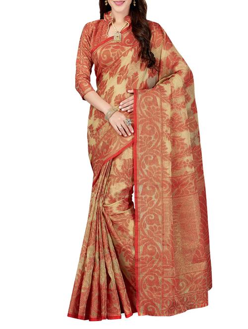 beige woven saree with blouse - 14749733 - Very Small Image - 1