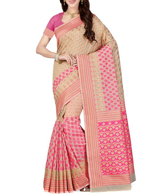 beige woven saree with blouse - 14749735 - Very Small Image - 1