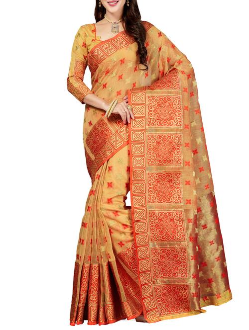 beige woven saree with blouse - 14749743 - Very Small Image - 1
