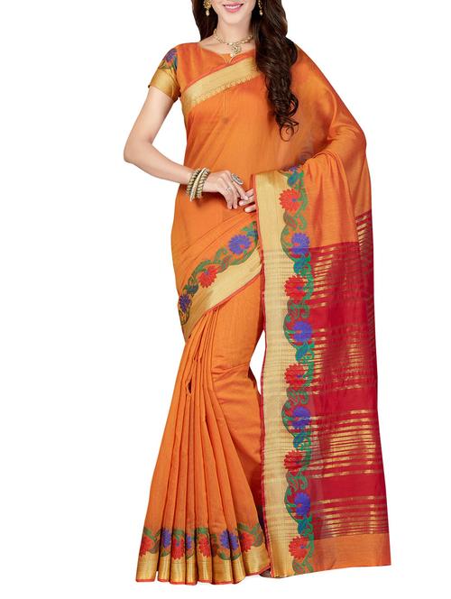 orange woven saree with blouse - 14749748 - Very Small Image - 1
