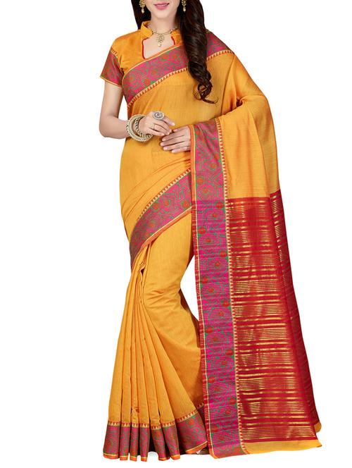 orange bordered saree with blouse - 14749751 - Very Small Image - 1