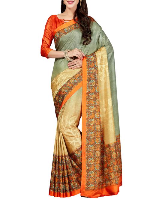 orange colored printed saree with blouse - 14749755 - Very Small Image - 1