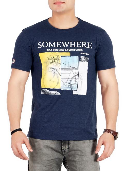navy blue typographic chest print t-shirt - 14751073 - Very Small Image - 1