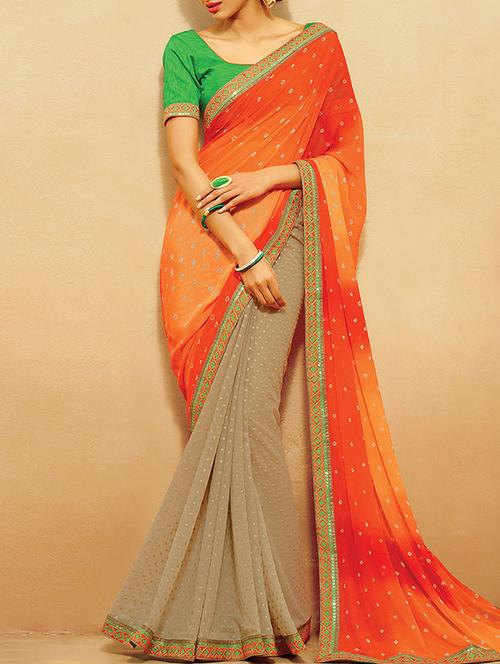 orange chiffon saree with blouse - 14754340 - Very Small Image - 1