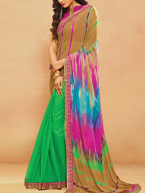 yellow tie & dye saree with blouse - 14754350 - Very Small Image - 1