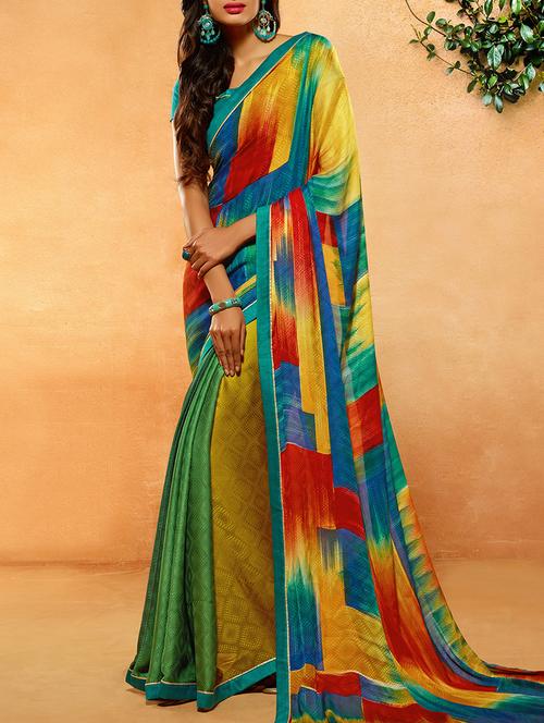 yellow tie & dye saree with blouse - 14754351 - Very Small Image - 1