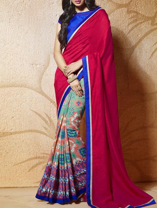 magenta crepe printed saree with blouse - 14754364 - Very Small Image - 1