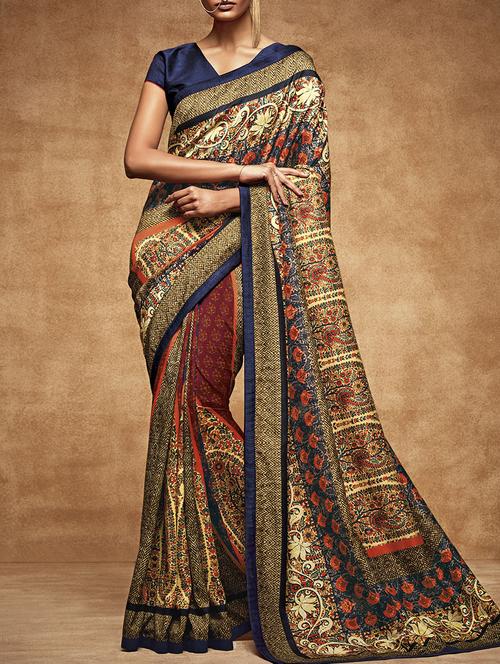 multi colored tussar silk printed saree with blouse - 14754377 - Very Small Image - 1