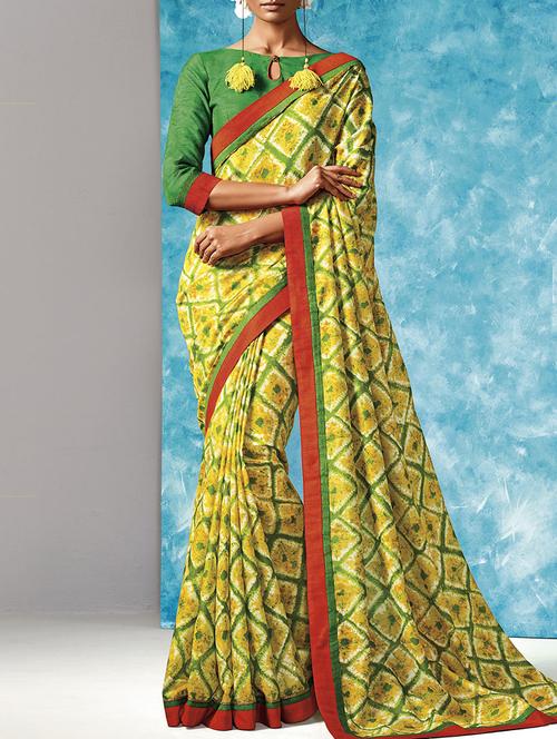 yellow liva printed saree with blouse - 14754388 - Very Small Image - 1