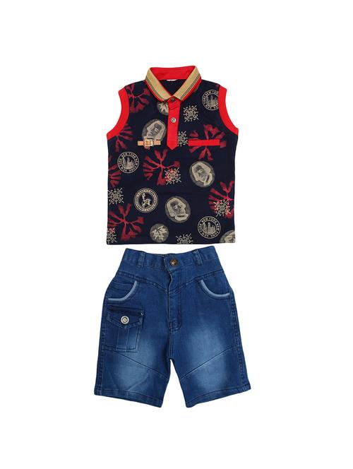 navy blue denim shorts set - 14754593 - Very Small Image - 1