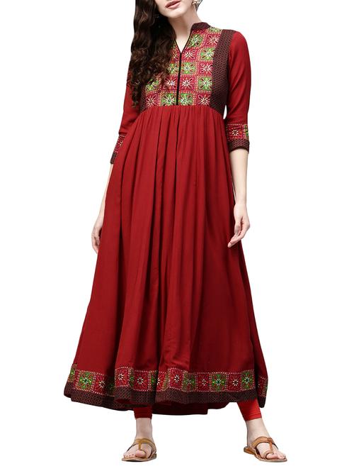 red rayon flared kurta - 14754827 - Very Small Image - 1