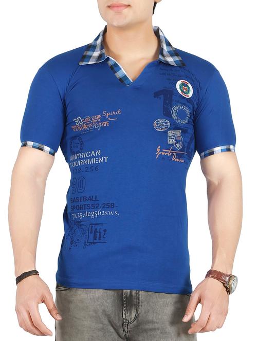 blue front print polo t-shirt - 14755981 - Very Small Image - 1