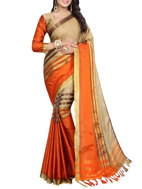 orange cotton saree with blouse - 14756423 - Very Small Image - 1